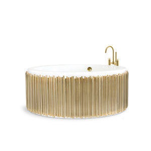 Gold stainless steel frame and white artificial stone round bathtub